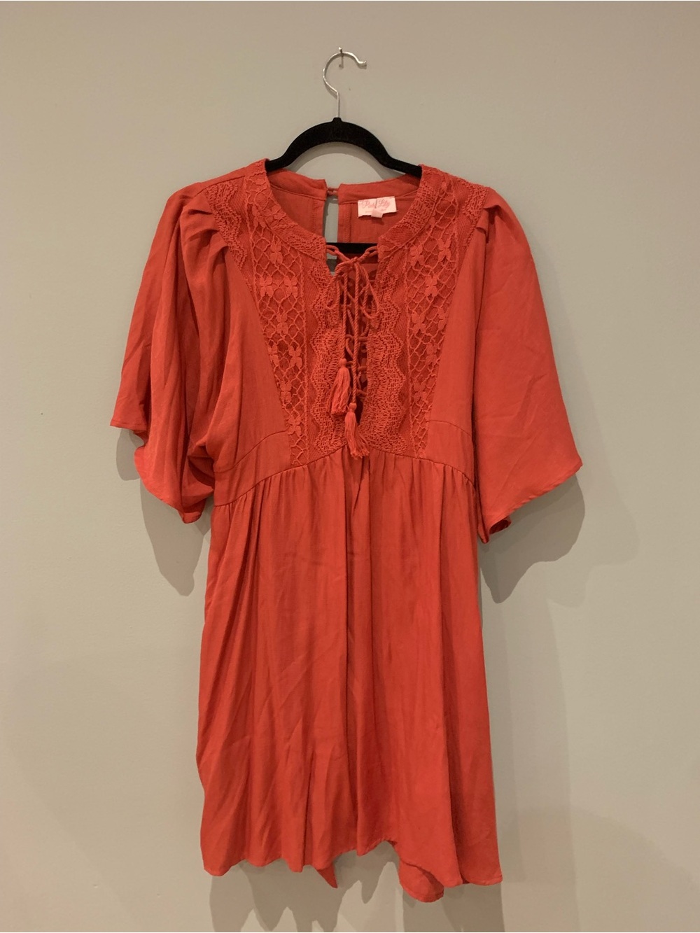 Pink Lily Coral Lace-Up Mini Dress